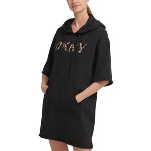 DKNY Leopard Print Logo Hoodie Dress